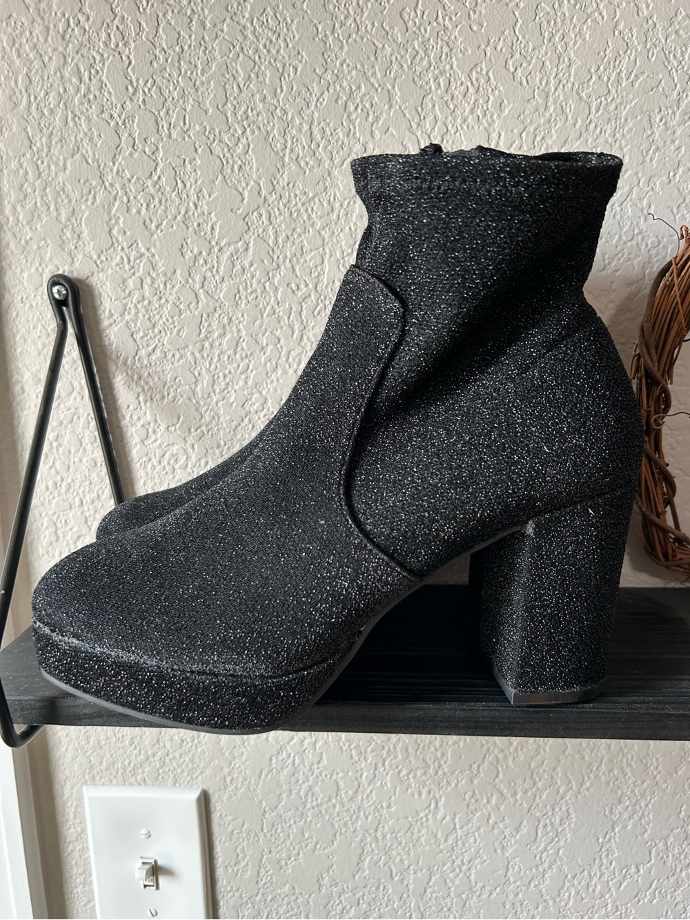 Sparkle Black Platform Ankle Boots - Women's
